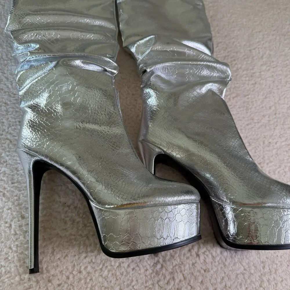 Womens Stiletto Thigh High Boots Slouched High Heel Platform Round Toe Sz 12 42